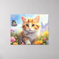 *~*  Kitty Cat 5:4  Kitten Butterfly Flowers AP68 Canvas Print