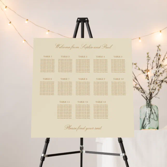 Cream Beige 13 Table Wedding Seating Chart Foam Board