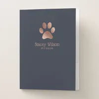 Rose Gold Paw Print Logo On Navy Background Pocket Folder