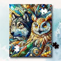 Mosaic Tile Wolf and Owl  Jigsaw Puzzle