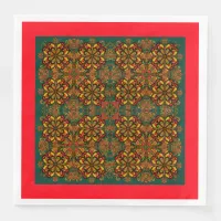 Red, Green & Gold Tapestry Pattern for Christmas Paper Dinner Napkins