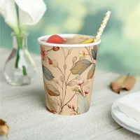 Peach Cream Cottagecore Watercolor Floral Paper Cups