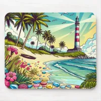 Pretty Comic Book Style Tropical Paradise Mouse Pad