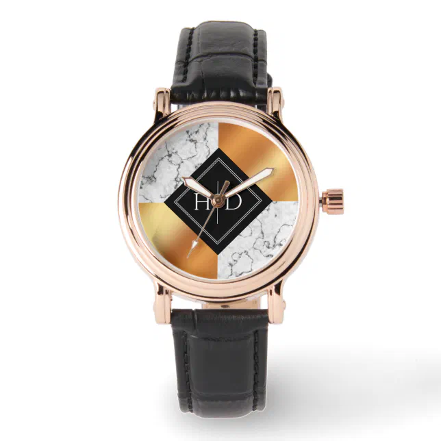 Elegant Marble & Copper Foil Monogram Wedding Watch