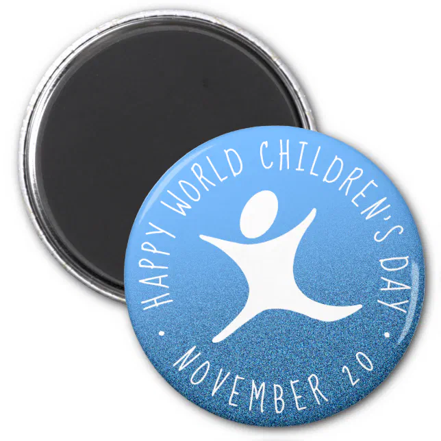 Happy World Children's Day Blue Glitter Magnet