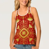 Scrolls & Snowflakes Red & Gold Christmas  Tank Top