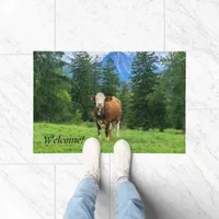 Cute cow in the pasture, photography, fun doormat