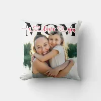 I Love You Mom Red Hearts Typography Photo Throw Pillow