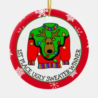 1st Place Winner Ugly Sweater Contest Medal  Ceramic Ornament