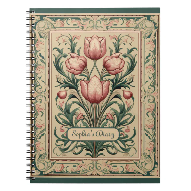 Tulip Flowers Emerald Ornament Medieval Notebook