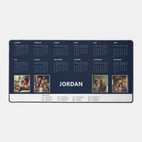 Navy Blue Custom Name Photo Collage 2024 Calendar Desk Mat