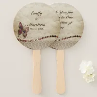 Vintage Butterfly, Beads, Lace, Parchment Wedding Hand Fan