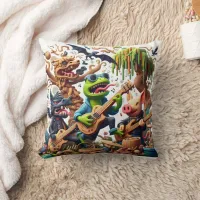 Colorful Rock and Roll Band in Whimsical Forest Throw Pillow