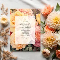 Peach, Soft Yellow, and Dusty Rose Floral Wedding Invitation