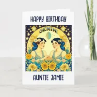 Horoscope Sign Gemini Twins Celestial Birthday Card