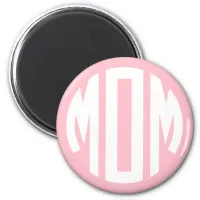 Pink and White Circle Monogram MOM Magnet