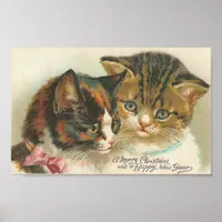 Vintage Christmas and New Year Cats Poster