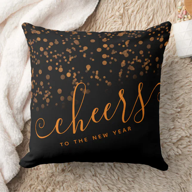 Handwritten Cheers to the New Year Copper Confetti Throw Pillow