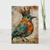 Bluebird in a Crown Mixed Media Collage Birthday Foil Greeting Card