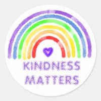 Kindness Matters | Rainbow and Heart Watercolor   Classic Round Sticker