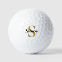 Simple Monogram Name Gold and Black Golf Balls