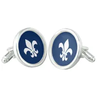 Navy and White Fleur de Lys Cufflinks