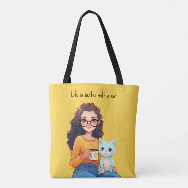 Purrfect Cat Lover Mom Cute Yellow Tote Bag
