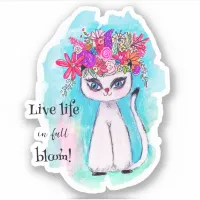 Spring Flowers Cute Siamese Cat Illustration