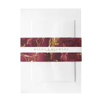 Marble Glitter Wedding Burgundy Gold V2 ID644 Invitation Belly Band