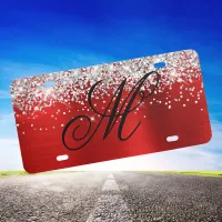 Silver Glitter Red Foil Black Fancy Monogram License Plate