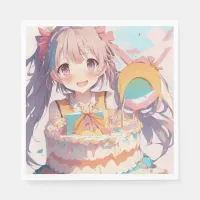 Anime Girl with Whimsical Birthday Napkins