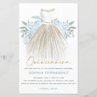 Budget Dusty Blue gold Dress Quincea&#241;era Invite