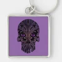 Filigree Day of the Dead Skull in Shades of Purple Keychain