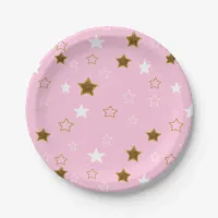 Pink  and Gold Stars Paper Plates