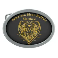 Bison Buffalo Illustration in Heart Shape Design Belt Buckle