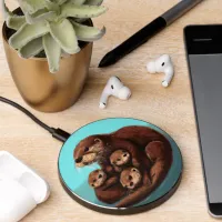 Cute Sea Otter Family in the Water Wireless Charger