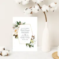 Gold and White Floral QR Code RSVP Wedding Invitation