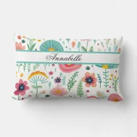 Whimsical Flower Garden on White Lumbar Lumbar Pillow