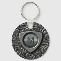 Embossed Metal Shield Monogram ID139 Keychain