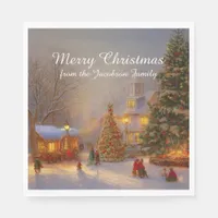 Scenic Snow Christmas Trees In Quaint Village Napkins