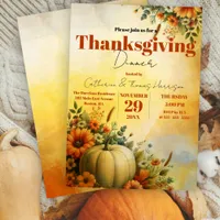 Warm Fall Foliage Pumpkin Flowers Thanksgiving Invitation