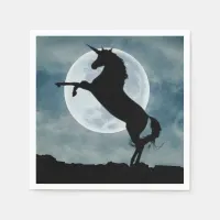 Unicorn Silhouette Full Moon Night Sky, ZKOA Napkins