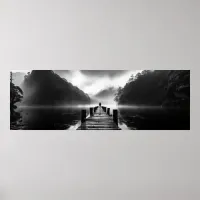 Old dock on the lake B&W photo - Ultra wide Poster