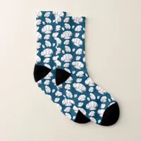 Novelty White Chef Toque Hats Dark Blue Patterned Socks