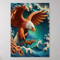 Majestic Eagle Fishing in a wave  7x5 Poster