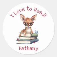 I Love to Read with Cute Fawn Classic Round Sticker