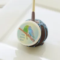 Cute kissing budgies - pastel, birthday cake pops