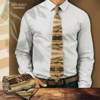 Modern Abstract Brown Gold Beige Marble Monogram Neck Tie