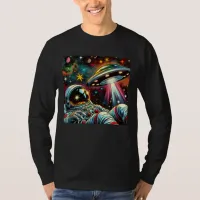 Astronaut Floating in Space with a UFO Ai  Art T-Shirt