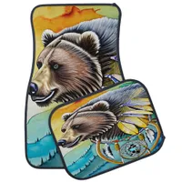 Feathered Bear in Vibrant Landscape Car Floor Mat